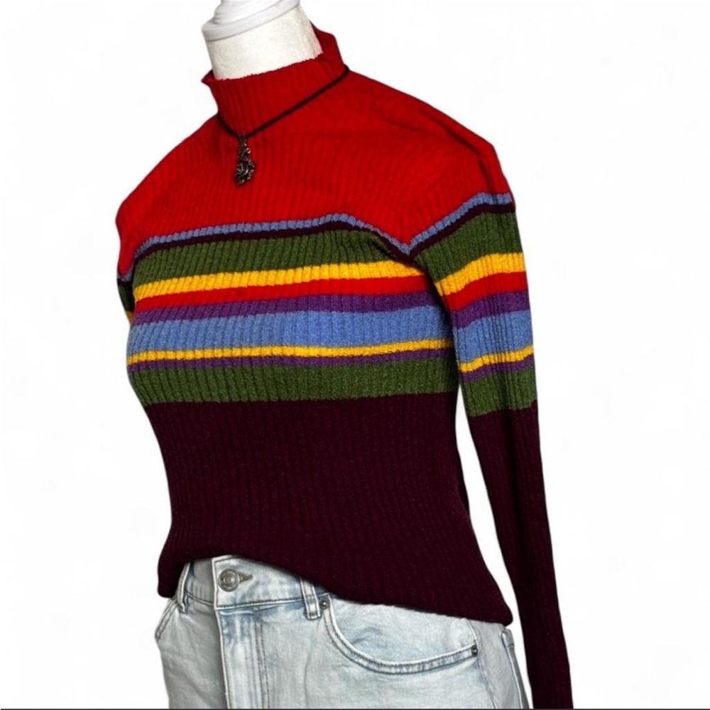 🌈 Y2K Rainbow Mock Neck Sweater 🌈 - Picture 2 of 5